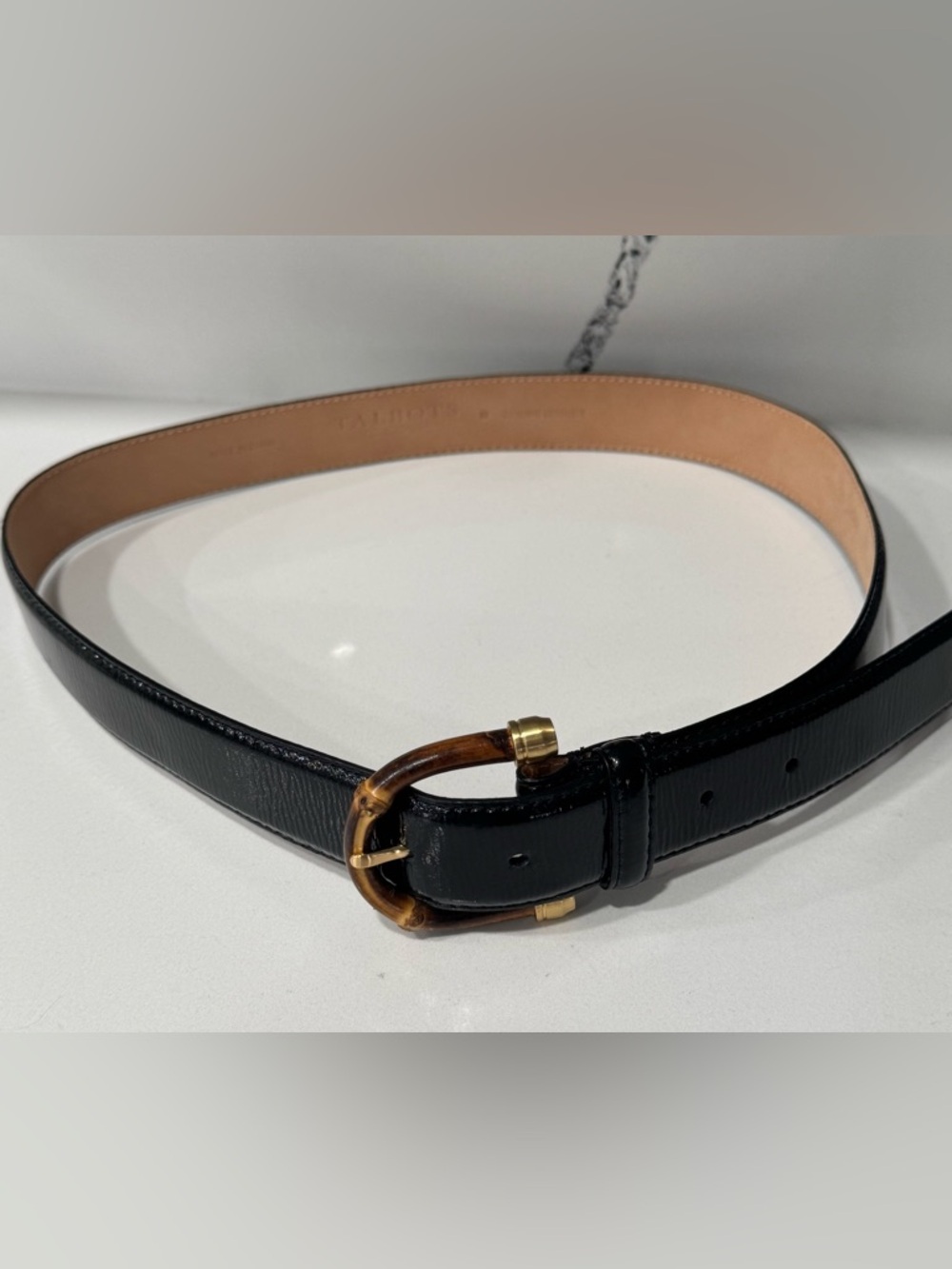 Talbots Black Leather Belt with Bamboo Buckle Medium